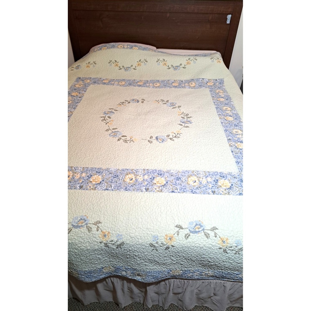 Peking Handcraft Embroidered Cotton Light Green Quilted Bedspread Coverlet Queen
